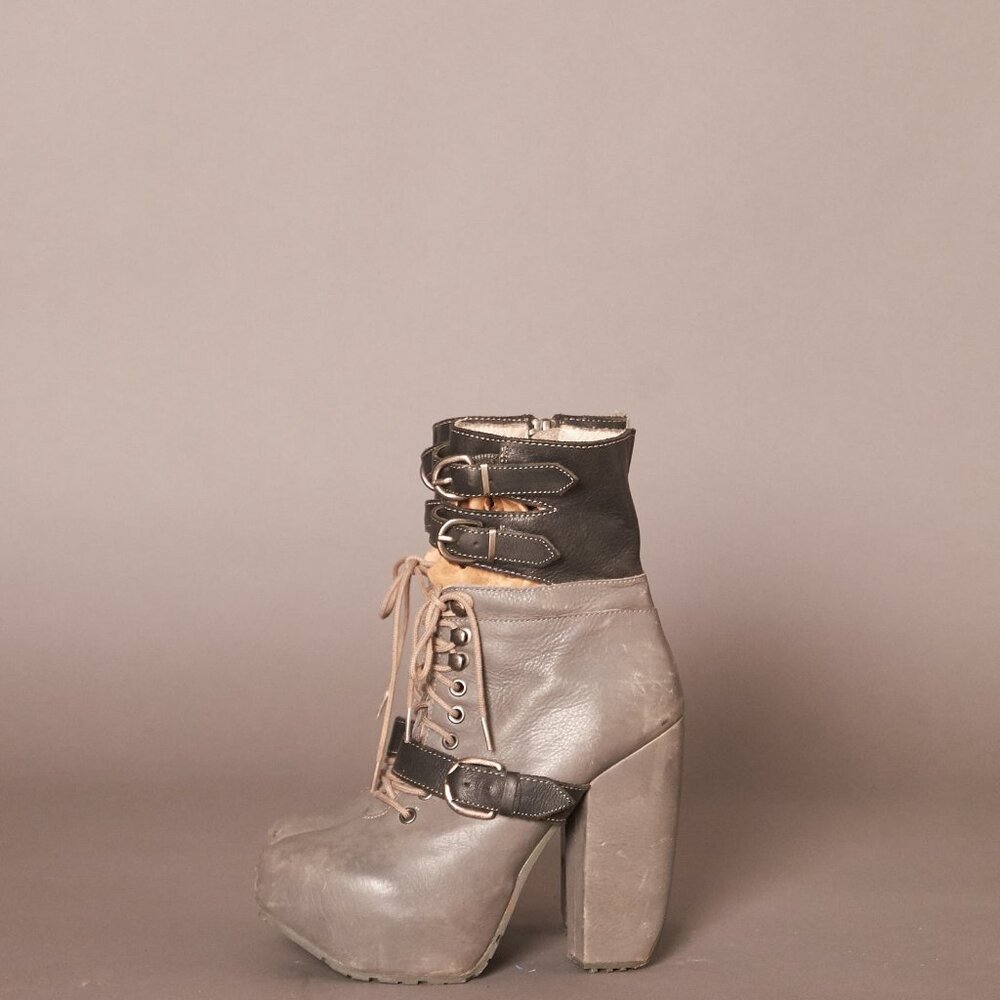 Miista Andee Platform Buckle Gray Heels Boots 2011